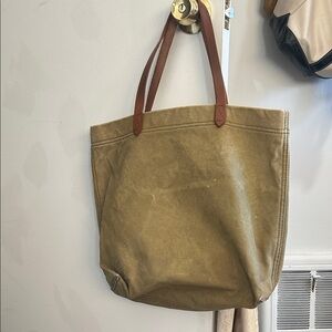 Madewell Olive Canvas Bag with Brown Leather Patch